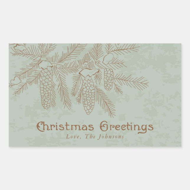 Vintage Pine Cone Branch Holiday Christmas Rectangular Sticker (Front)
