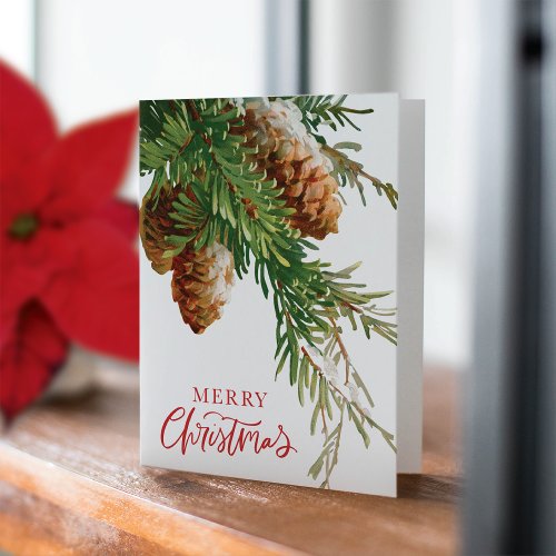 Vintage Pine Cone Greenery Christmas Holiday  Card