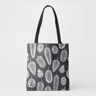 Vintage pine cones, botanical chalkboard. tote bag