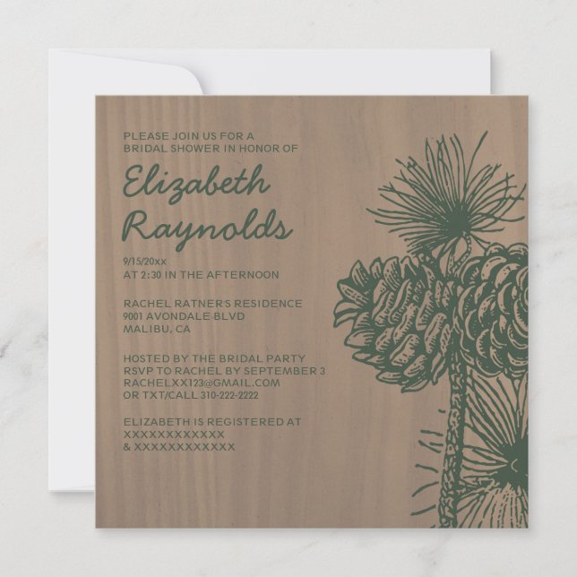 Vintage Pine Cones Bridal Shower Invitations (Front)