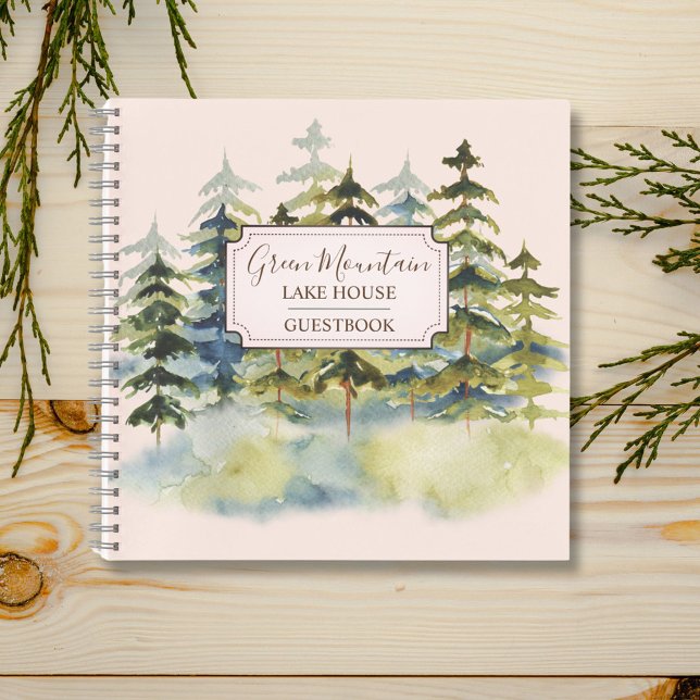 Vintage Pine Forest Lake House Guestbook Notebook (In situ)