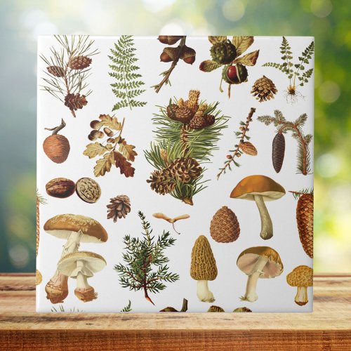 Vintage Pine Forest Treasures Seamless Pattern Ceramic Tile