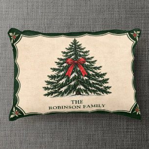 Vintage Pine Tree Custom Family Name Christmas Accent Pillow