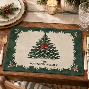 Vintage Pine Tree Custom Family Name Christmas Cloth Placemat
