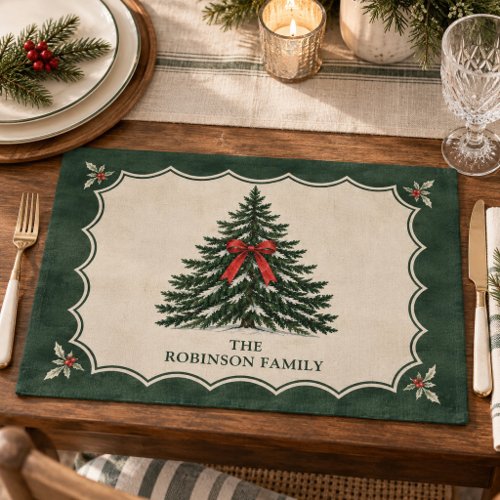 Vintage Pine Tree Custom Family Name Christmas Cloth Placemat