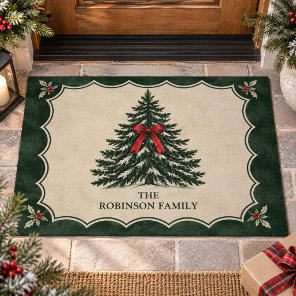 Vintage Pine Tree Custom Family Name Christmas  Doormat