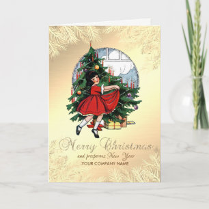 Vintage Pine Tree,Little Girl Holiday Card