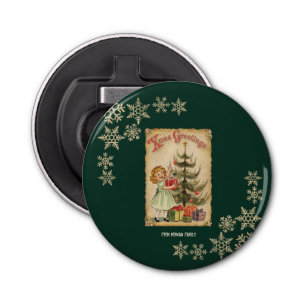 Vintage Pine Tree Little Girls Presents Snowflakes Bottle Opener