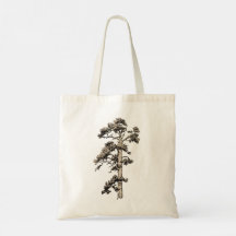 Vintage Pine Tree Sketch Altered Art Tote Bag