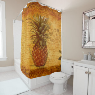 Vintage Pineapple and Calligraphy Art Shower Curtain