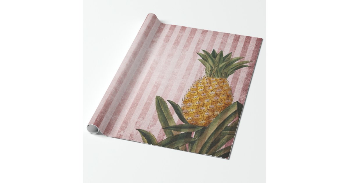 Vintage Pineapple and Pink Stripes Wrapping Paper Zazzle