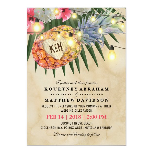 Vintage Pineapple Beach Tropical Wedding Invitation