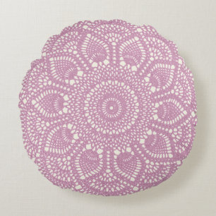 Vintage Pineapple Crochet Doily Look Accent Rose Round Pillow