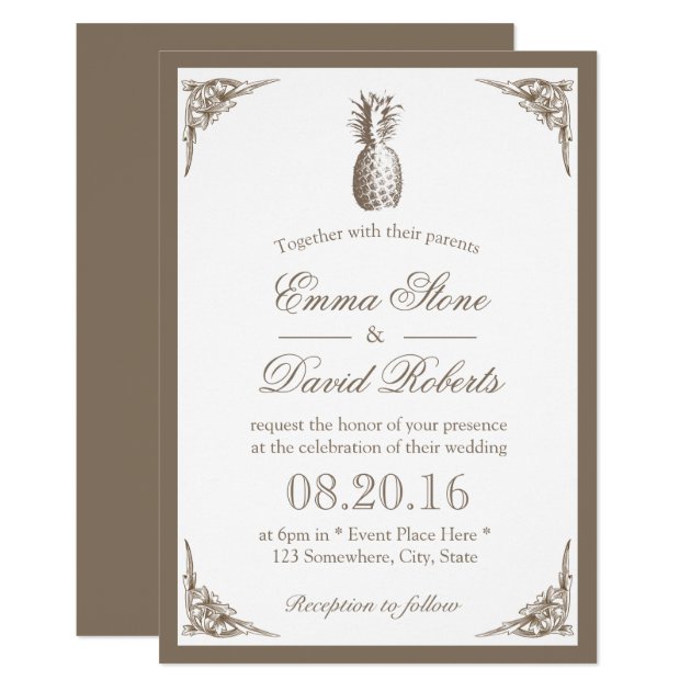 Vintage Pineapple Elegant Wedding Invitation