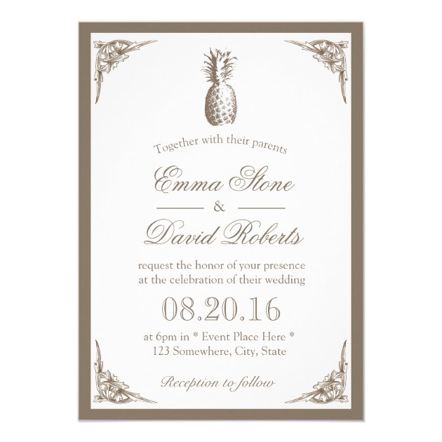 Vintage Pineapple Elegant Wedding Invitation