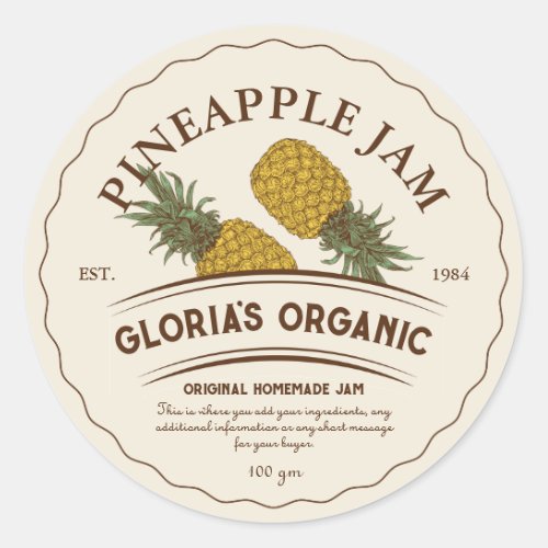 Vintage Pineapple Fruit Jam Custom Product Classic Round Sticker
