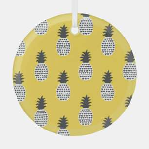 Vintage Pineapple Fun Seamless Illustration Glass Ornament