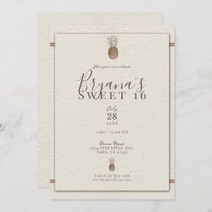 Vintage Pineapple Minimal Elegant Cream Sweet 16 Invitation