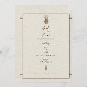 Vintage Pineapple Minimal Elegant Cream Wedding  Invitation