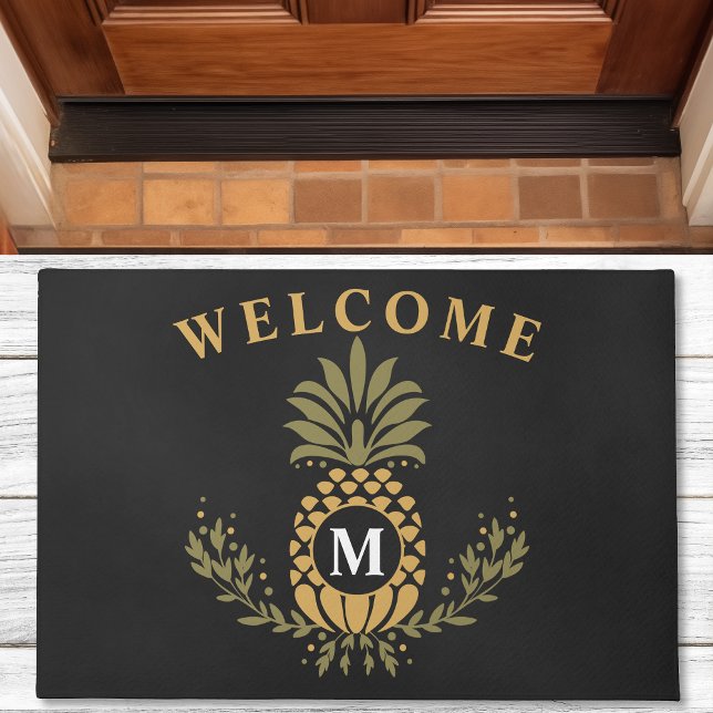 Vintage Pineapple Monogrammed Personalized Doormat (Creator Uploaded)
