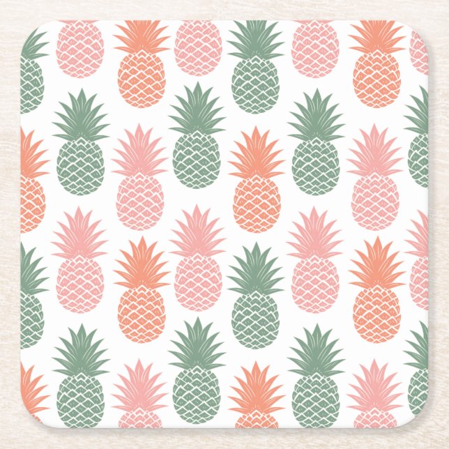 Vintage Pineapple Pattern 2 Square Paper Coaster (Front)