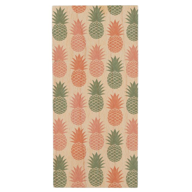 Vintage Pineapple Pattern 2 Wood USB Flash Drive (Front Vertical)