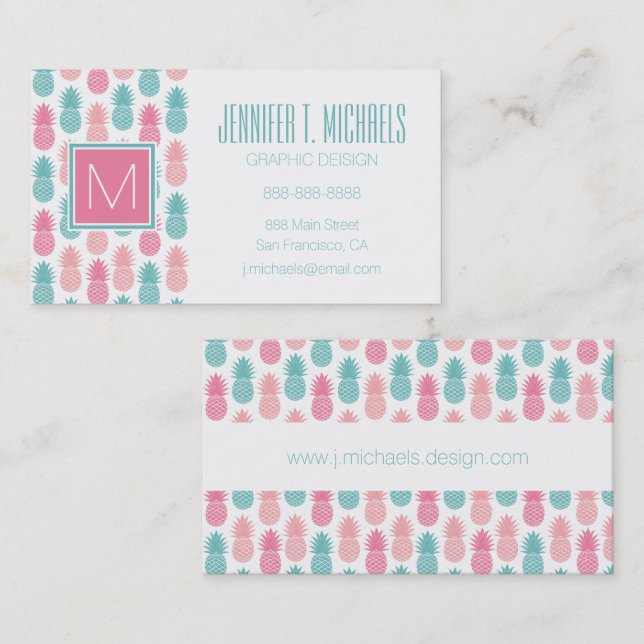 Vintage Pineapple Pattern | Monogram Business Card (Front/Back)