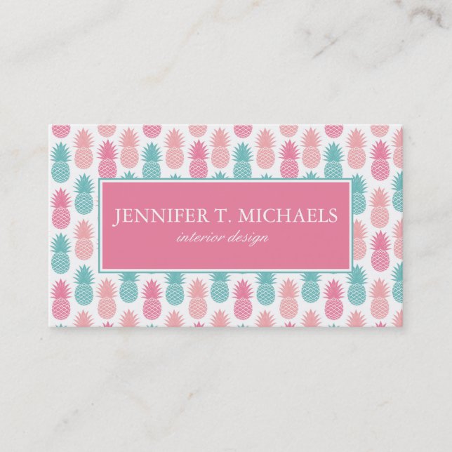 Vintage Pineapple Pattern | Monogram Business Card (Front)