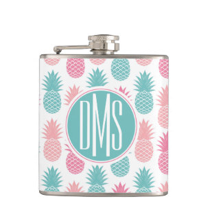 Vintage Pineapple Pattern Monogram Hip Flask