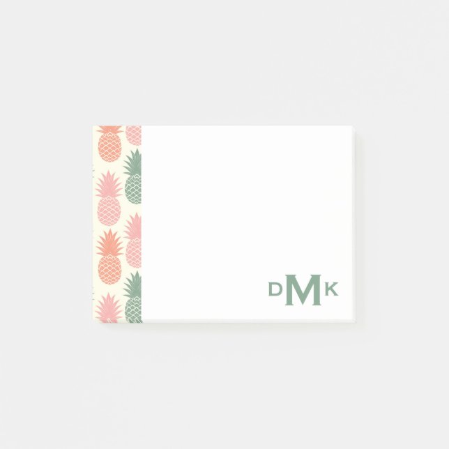Vintage Pineapple Pattern | Monogram Post-it Notes (Front)