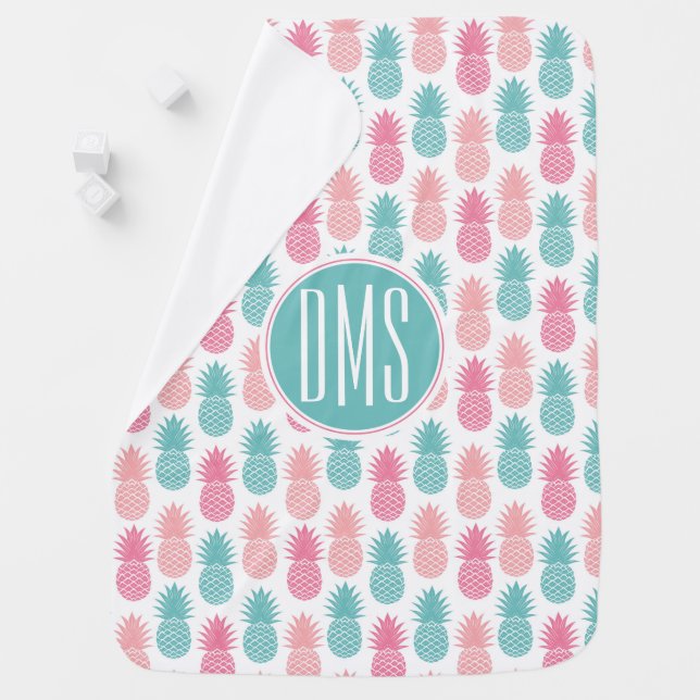 Vintage Pineapple Pattern | Monogram Stroller Blanket (In Situ)