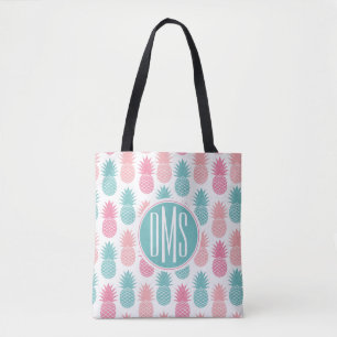 Vintage Pineapple Pattern Monogram Tote Bag