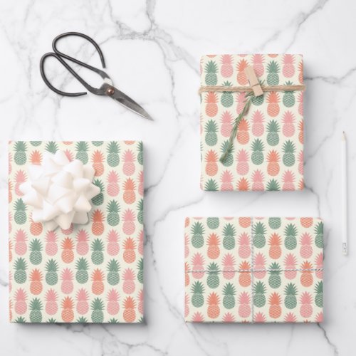 Vintage Pineapple Pattern Wrapping Paper Sheets