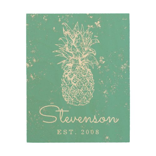 Vintage Pineapple Personalized Family Name Wood Wall Art