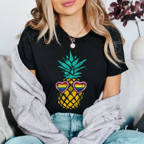 Vintage Pineapple Rainbow Pride Flag Sunglasses T_Shirt