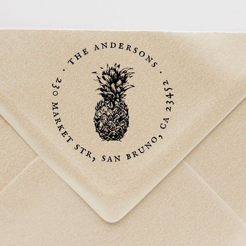 Vintage Pineapple Round Family Name Return Address Rubber Stamp