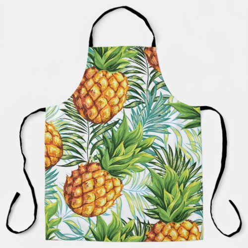 Vintage Pineapple Seamless Floral Pattern Apron