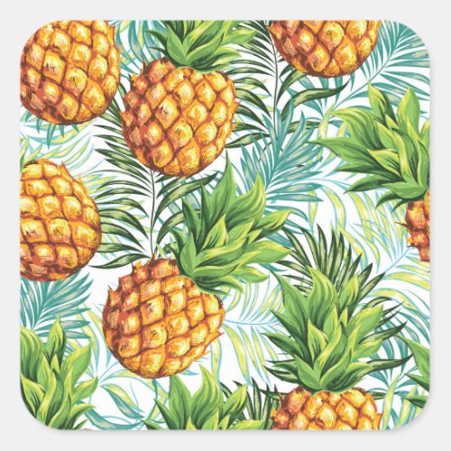 Vintage Pineapple Seamless Floral Pattern Square Sticker