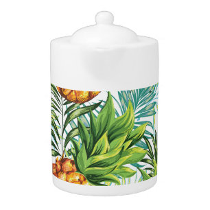 Vintage Pineapple: Seamless Floral Pattern. Teapot