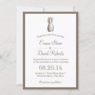 Vintage Pineapple Simple Border Wedding Invitation