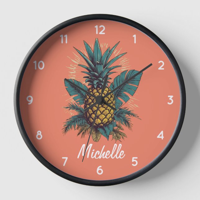  Vintage Pineapple Summer Vacation Personalized  Clock (Front)