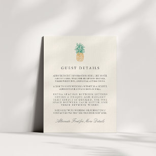Vintage Pineapple Wedding Guest Information Enclosure Card