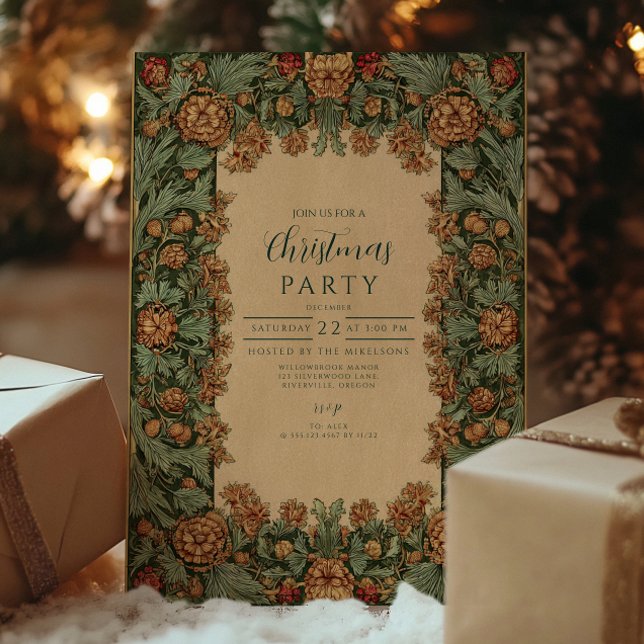Vintage Pinecone Botanical Christmas Invitation (Creator Uploaded)
