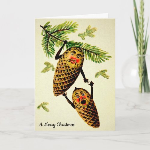 Vintage Pinecone Customizable Holiday Card