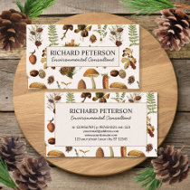 Vintage Pinecones, Leaves, Mushroom Fall Forest Business Card