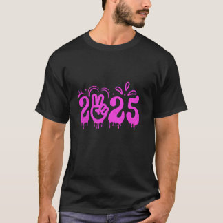 Vintage Pink 2025 Peace Sign Christmas Mom Coffee  T-Shirt