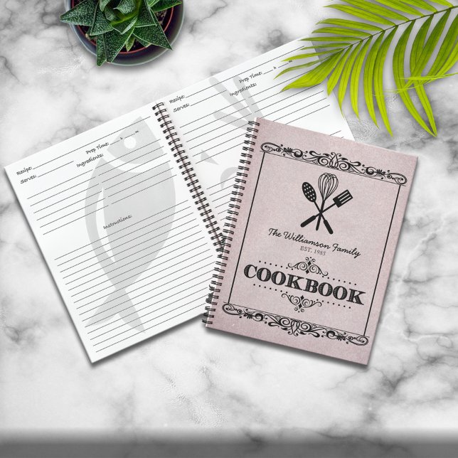 Vintage Pink Aged Paper Family Cookbook Notebook (Creator Uploaded)