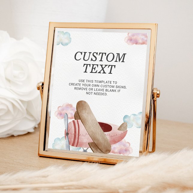 Vintage Pink Airplane Birthday Party Custom Sign (Creator Uploaded)