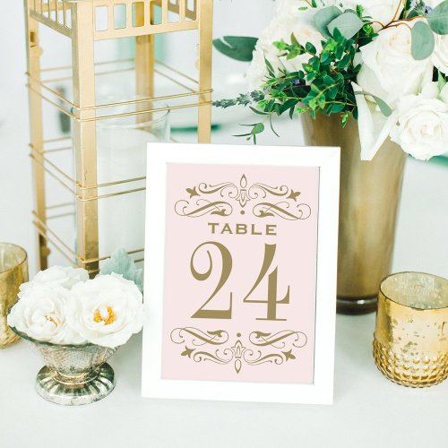 Vintage Pink and Antique Gold Flourish Wedding Table Number