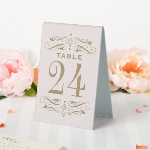 Vintage Pink and Antique Gold Flourish Wedding Table Tent Sign